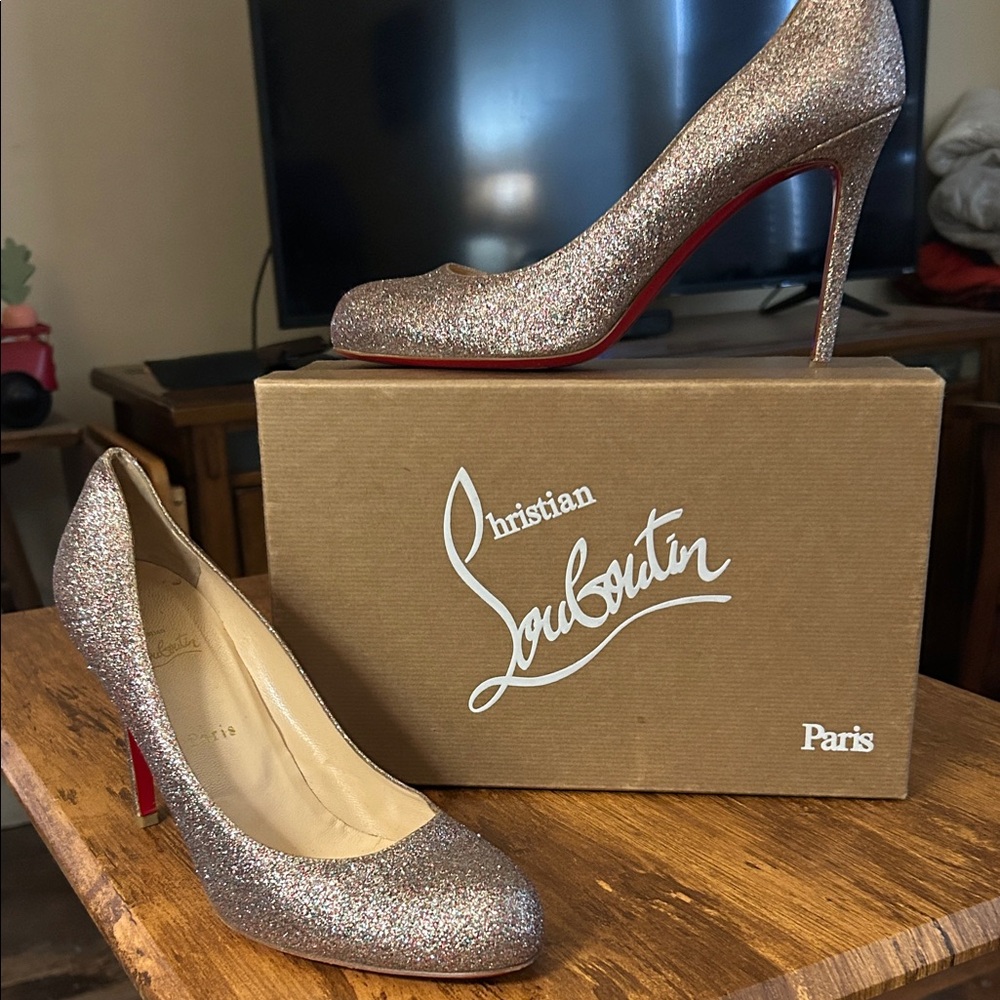 Christian Louboutin Sparkling Rose Gold Glitter Stiletto Pumps